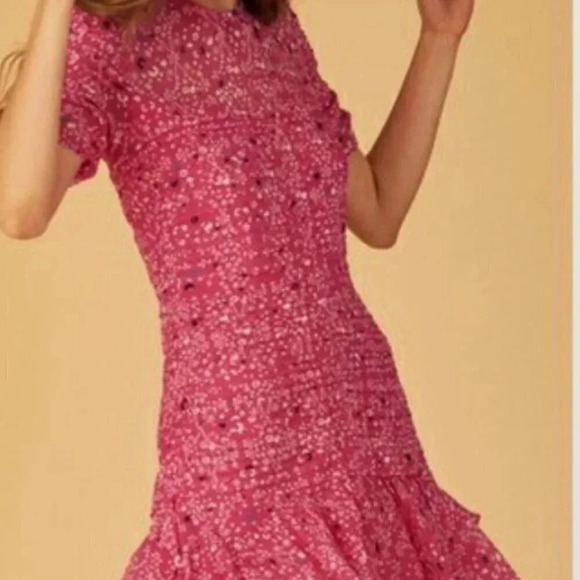 Tanya Taylor Carti Dress Ruffle Layered Midi Polka Dot Chiffon Silk Pink Size 4 - Picture 5 of 15